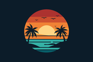 tropical island with palm trees vector illustration 