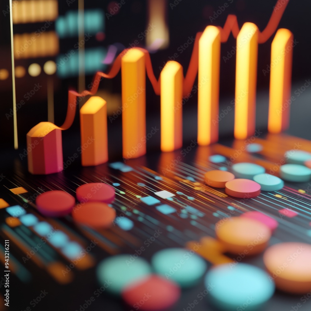 Poster these prompts focus on various styles of 3d financial graphs, incorporating modern and dynamic eleme