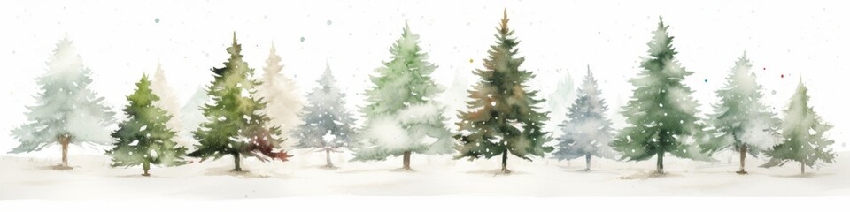 Fototapeta premium Festive Watercolor Christmas Tree on White: Elegant Holiday Design for Marketing and Celebrations. Minimalist Artistic Illustration with Copy Space, Perfect for Greeting Cards, Posters, and Seasonal A