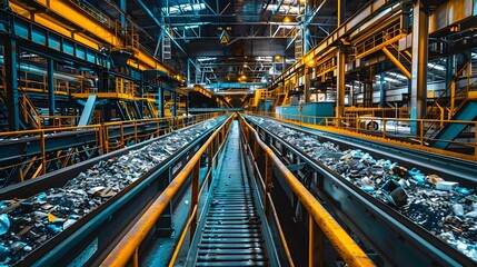 Fototapeta premium Efficient Modern Recycling Plant with Conveyor Belts and Sorting Machines for Waste Management