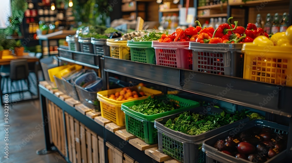 Poster Zero Waste Grocery Store with Bulk Bins and Reusable Containers Promoting Sustainable Shopping Practices