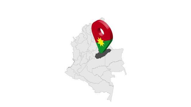 Location Casanare Department  on map Colombia. 3d Casanare flag map marker location pin. Map of  Colombia showing different parts. Animated map . 4K.  Video