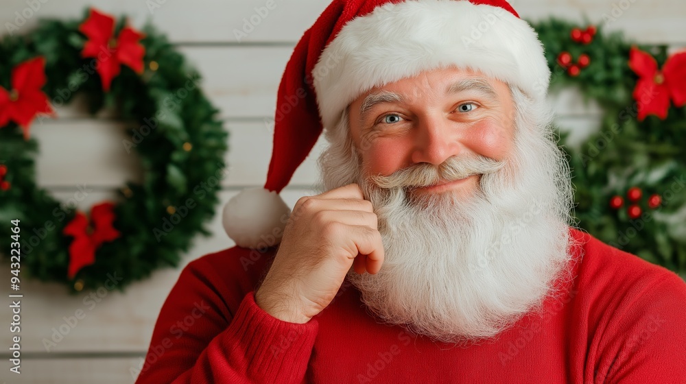 Aufkleber a man in a red sweater and a santa hat is smiling and making a funny face. he is surrounded by chris