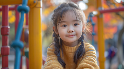 portrait of a child playing in a playground,autumn	