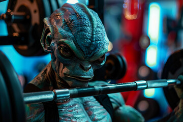 UFO space visitor alien on Earth living human life with everyday routine staff, Generative AI