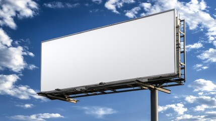 Empty outdoor advertisement sign against a misty morning sky. Design template.