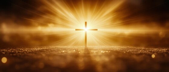A radiant cross surrounded by golden light, symbolizing faith and hope, creating a serene and uplifting atmosphere.