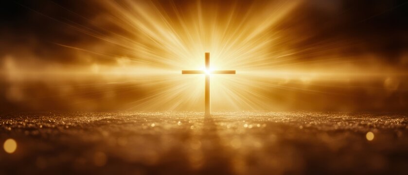A radiant cross surrounded by golden light, symbolizing faith and hope, creating a serene and uplifting atmosphere.