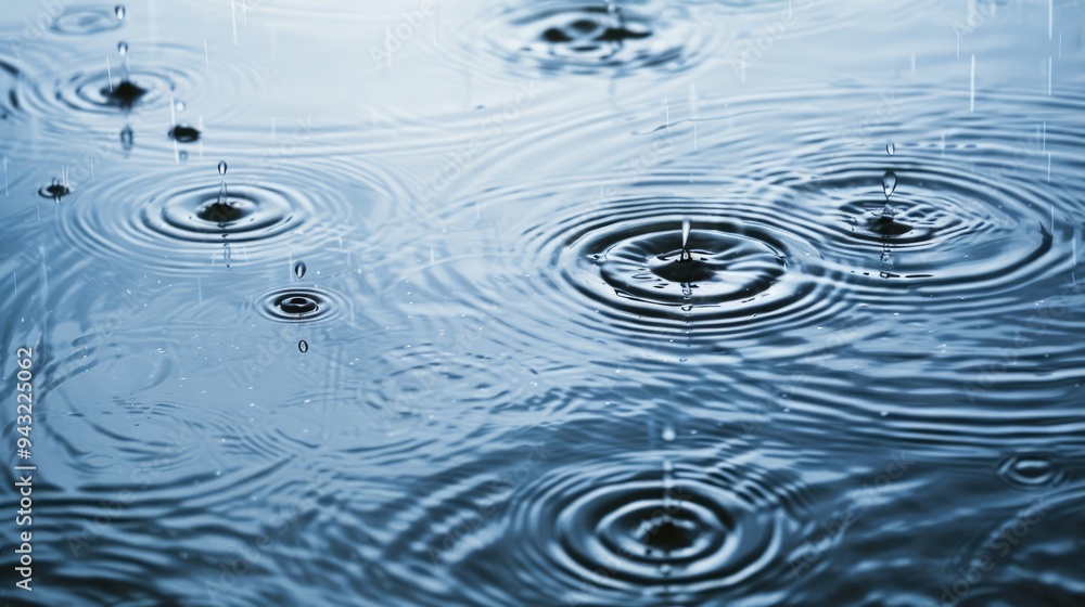 Aufkleber raindrops fall and create detailed patterns and ripples on the surface of water collected in puddles
