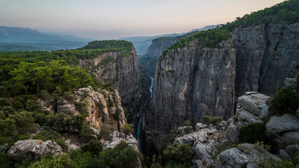 Tazi Canyon. Aerial photo of a unique view from the top of the valley. Clear and magnificent view of the natural river passing through the canyon.