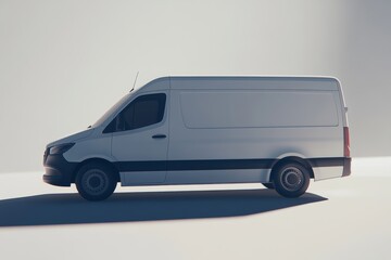 A white van mockup on a bright ground for vehicle signage