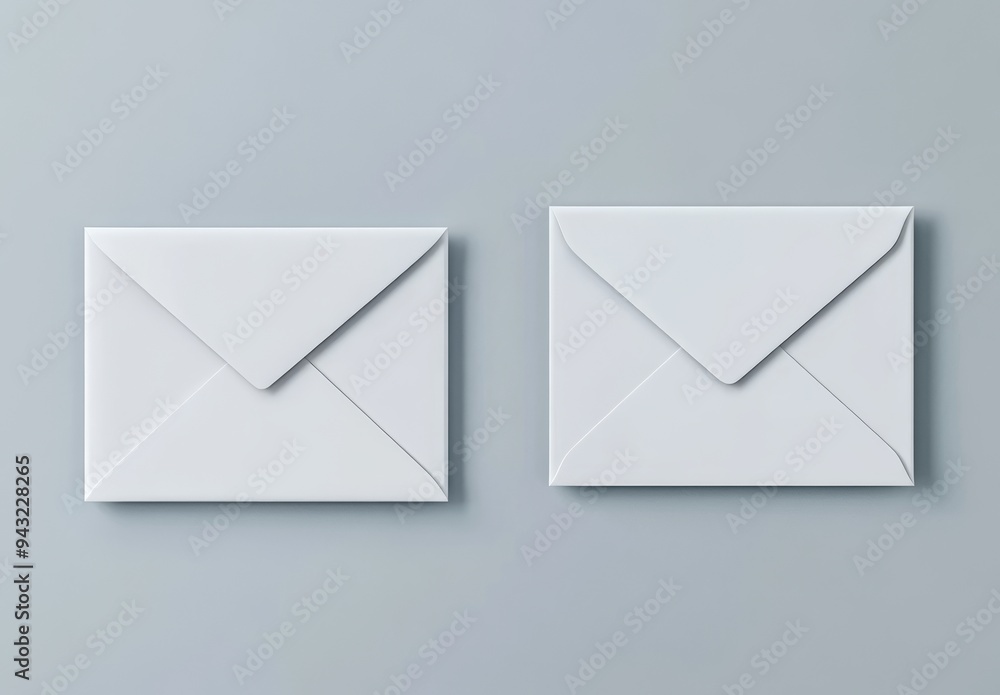 Poster three-dimensional mockup of an envelope and letter isolated on a soft gray background.