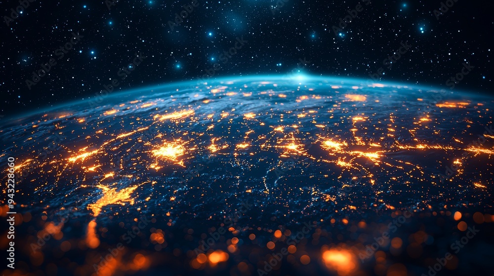 Aufkleber presented here is a futuristic blockchain technology hud background with a globe and a polygon block