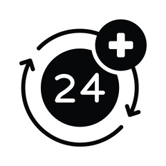 Obraz premium Icon representing 24 hour medical services with a circular arrow and a medical cross