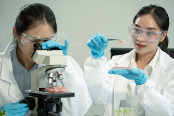 Microbiologist Working on Molecule Samples in Modern Food Science Laboratory, Control experts...