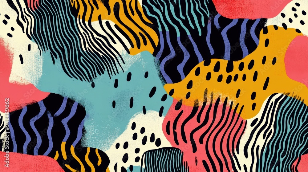 Poster colorful abstract patterns featuring bold shapes and dynamic lines, perfect for creative projects an