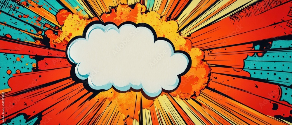 Poster colorful comic style background with an empty speech bubble, perfect for text inserts or creative de