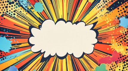 Colorful comic-style explosion background with a blank speech bubble for text. Perfect for creative projects and messaging.