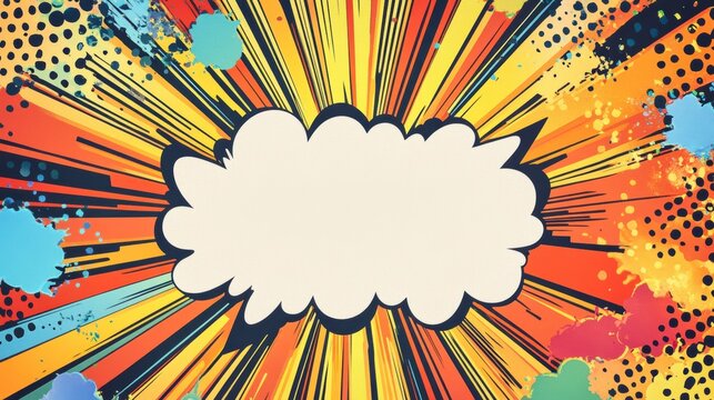 Colorful comic-style explosion background with a blank speech bubble for text. Perfect for creative projects and messaging.