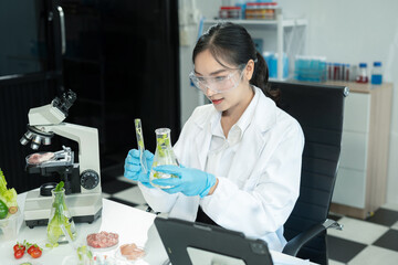 Team Microbiologists Analyzing Molecular Samples in Advanced Food Science Laboratory, Dietitian...