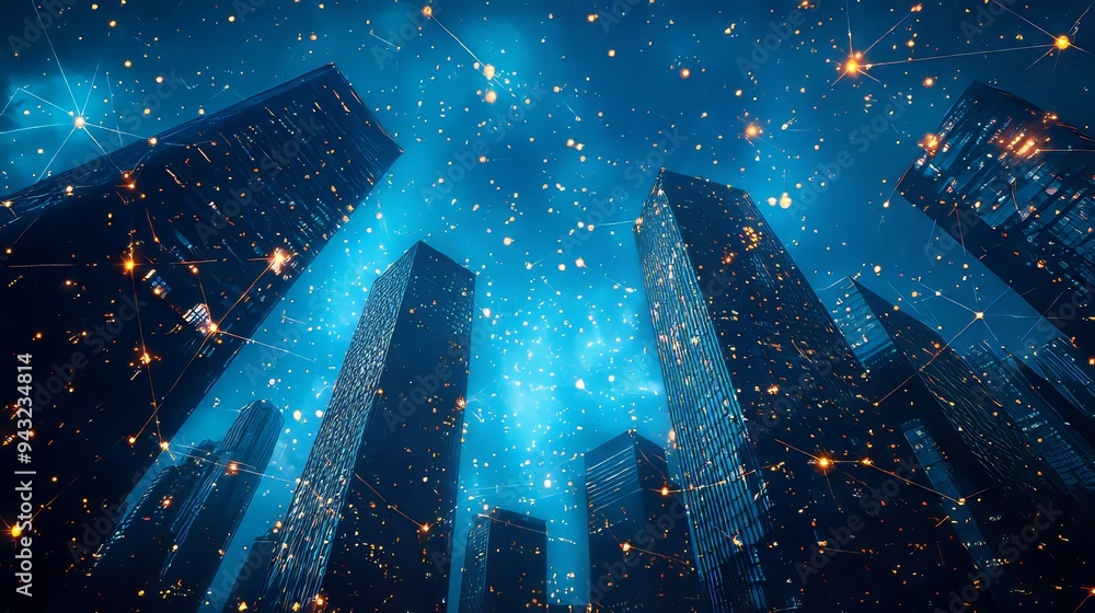 Poster conceptual image of smart digital city with globalization abstract graphic showing connection networ