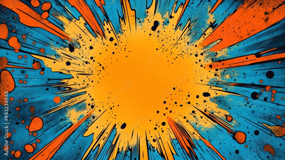 Poster vibrant abstract explosion with orange and blue splashes, creating a dynamic, energetic background i
