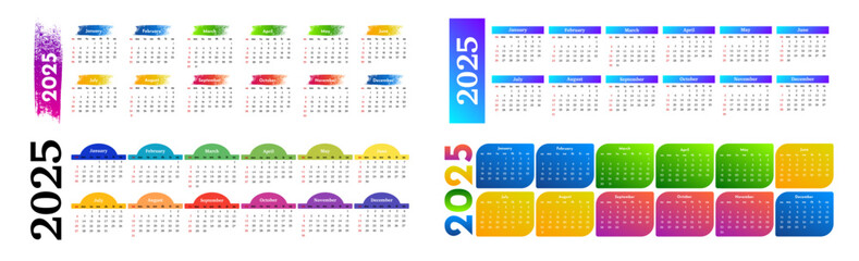 Set of calendars for 2025 isolated on a white background