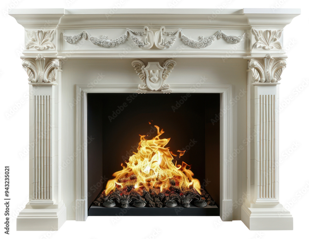 Poster png elegant ornate fireplace with fire