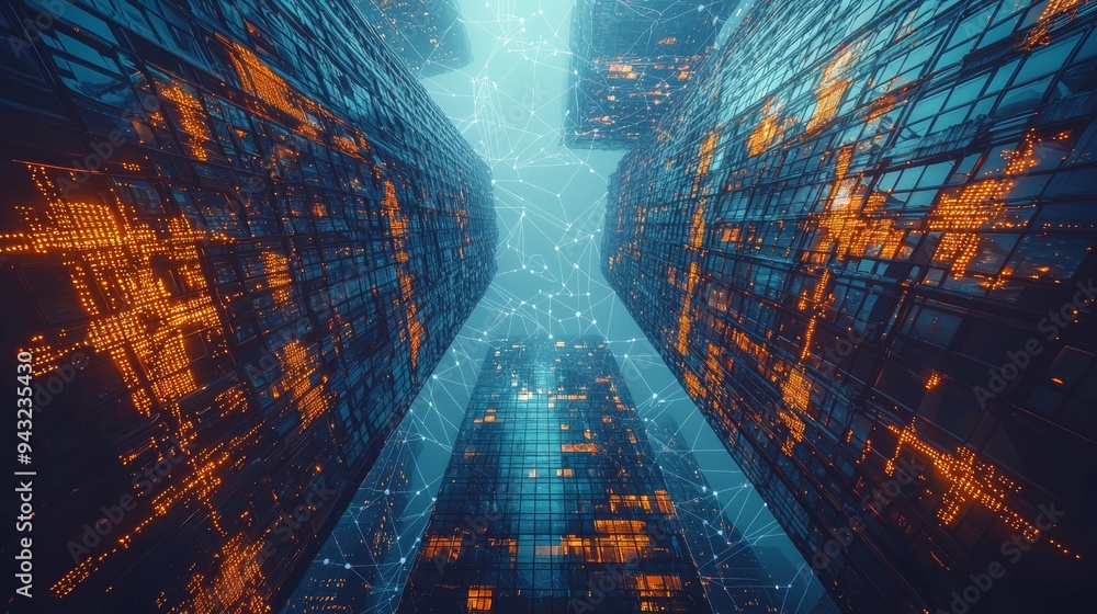 Poster conceptual visual depicting future 5g smart wireless digital city and social media networking system