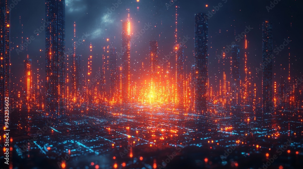 Poster the future city with technology network connection. connectivity to the internet of things and socia