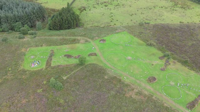 Aerial view of the Beaghmore Stone circles at Blackrock Road by Cookstown in County Tyrone, Northern Ireland