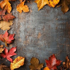 Autumn background with Autumn Leaves on the table. generative ai