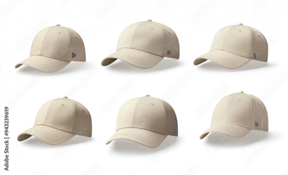 Poster the clipping path is used to isolate a set of baseball caps in beige on a white background.
