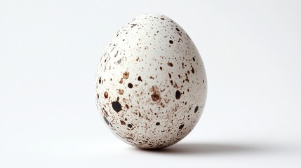 A speckled egg resting on a smooth surface in a minimalistic setting showcasing its natural beauty and unique texture