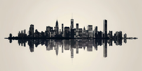 Minimalistic cityscape poster featuring a trendy skyline silhouette in monochromatic tones