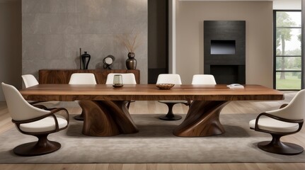 Modern Dining Room with Wooden Table and White Chairs
