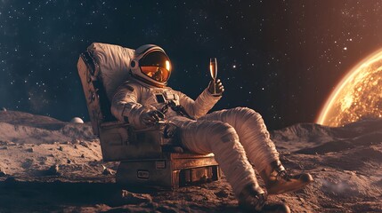  Astronaut Relaxing with a Drink in Space