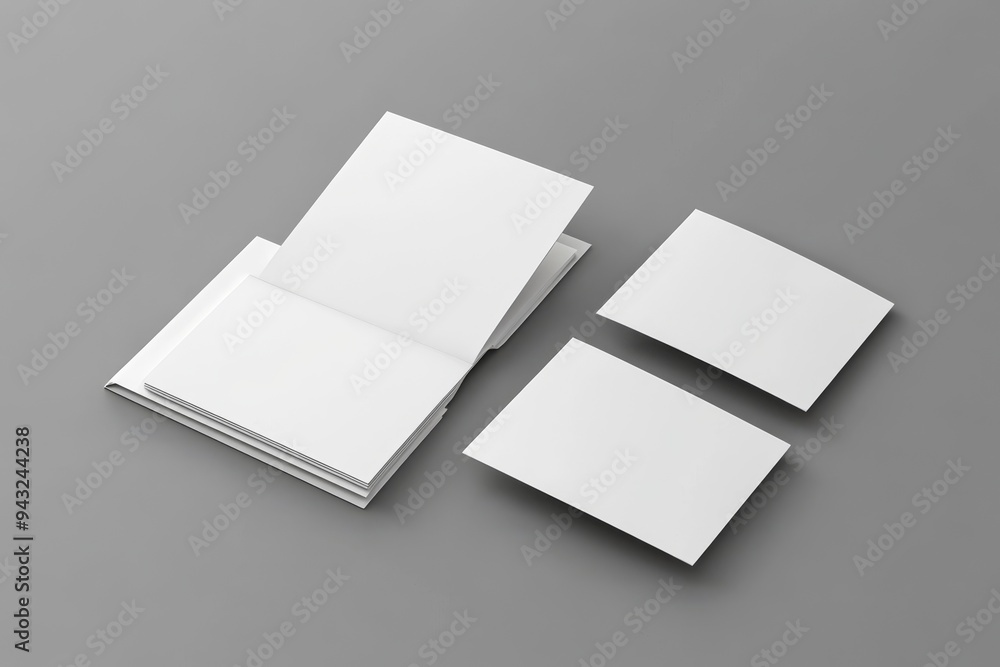 Poster printed on white cardboard, the front cover of a folder contains a letterhead and there is paper wit