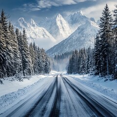 snowy road in Slovakia Tatra mountains