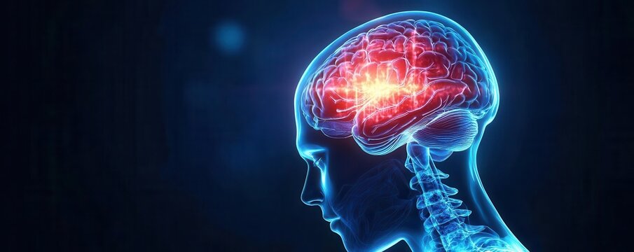 Human brain scan in silhouette highlighting neural activity and cognitive function, illustrating neuroscience and mental health concepts.