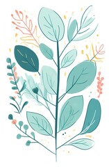 Seamless watercolor floral pattern - green leaves and branches composition on white background, perfect for wrappers, wallpapers, postcards, greeting cards, wedding invitations, romantic events.