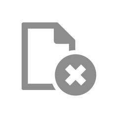Document not accepted or rejected vector icon. File delete with cross shape symbol.