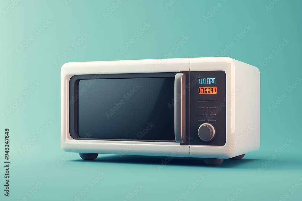 Poster compact silver radio receiver with rotating dial, isolated on black background