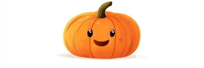 Flat, joyful pumpkin cartoon illustration, simple in style, on a white background.