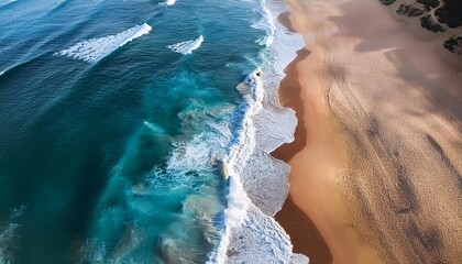 View of Beach with Waves and Sand. Beach in the morning.