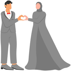 Muslim Bride and Groom Taking a Photo Posing in Love Illustration