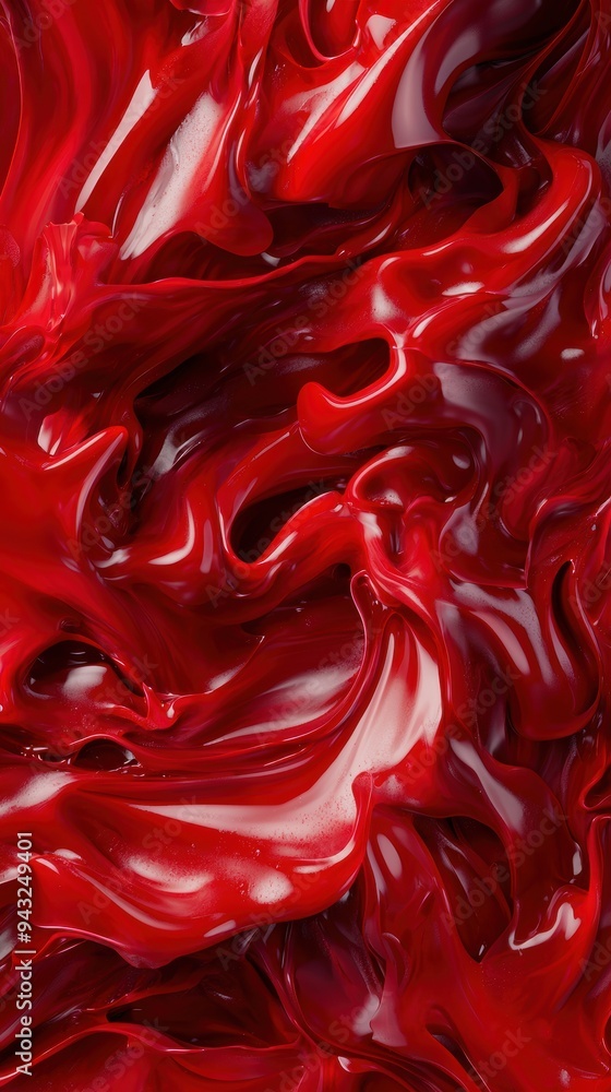 Poster abstract red swirls and waves in a dynamic and fluid motion artwork on canvas