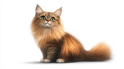 Cartoonized Somali Cat: Fluffy and Lively Sitting with Playful Expression