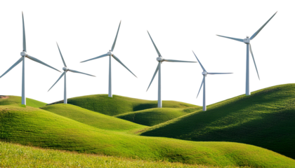 PNG Wind turbines on grassy hills