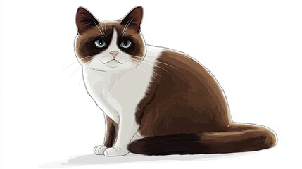 Cartoonized Snowshoe Cat Sitting - Sleek and Agile Feline Pose in Large Format